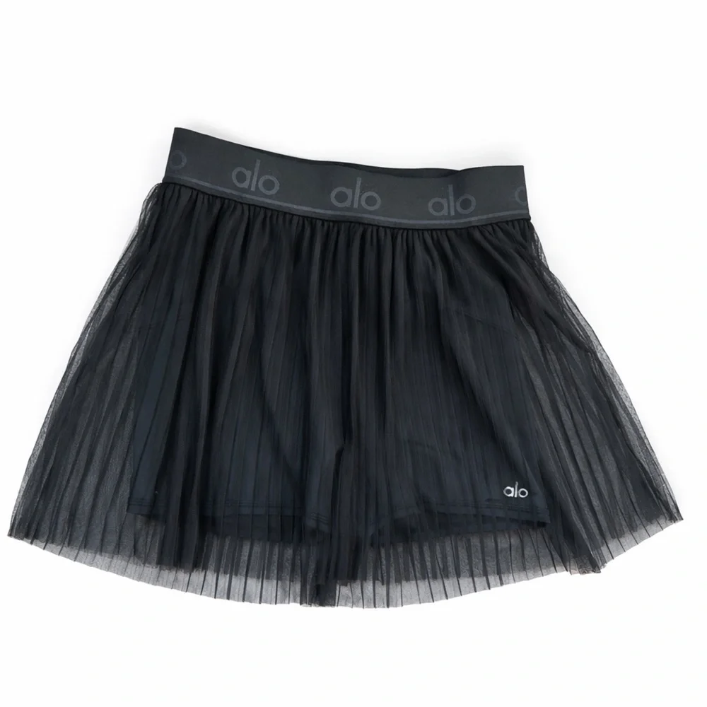 ALO Yoga Black Pleated Mesh Skirt